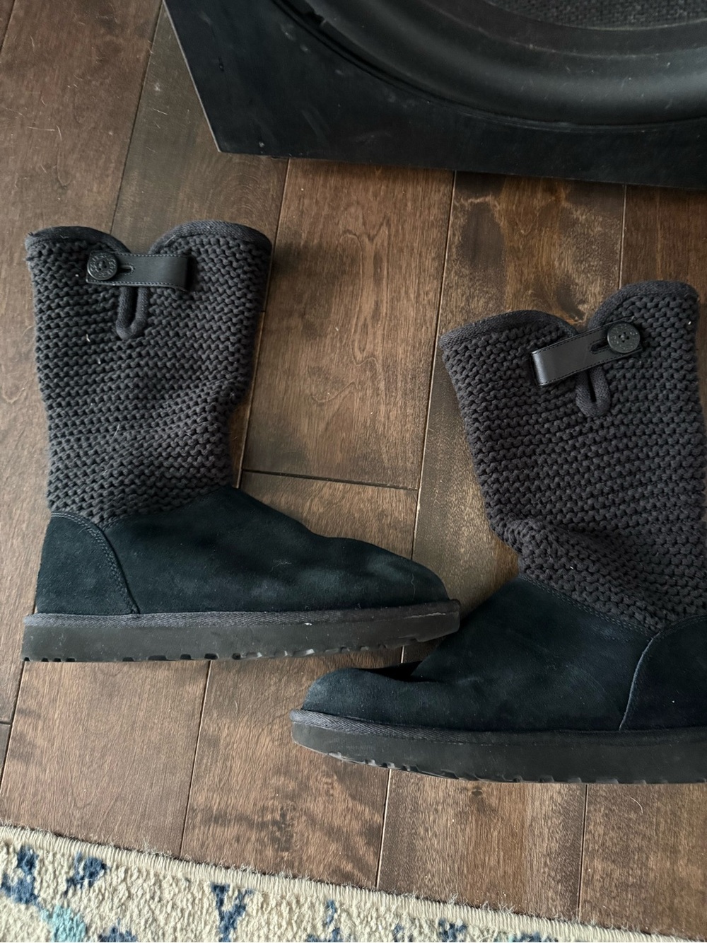 Ugg Black Knit Suede Mid-Calf Boots